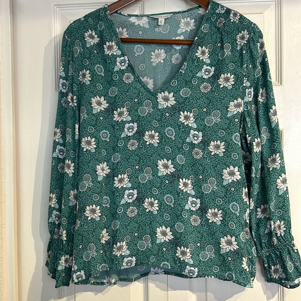 Lucky Brand Teal Floral V-Neck Blouse
